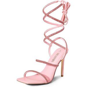 High Stilletos for Women Strappy Gladiator Square Toe Heels Open Toe Pink Heels